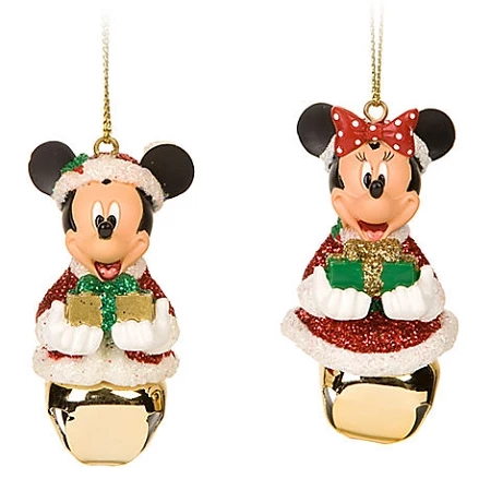 Disney Christmas Ornament Set - Santa Mickey And Minnie Mouse Jingle Bell 1 Disney Christmas Ornament Set - Santa Mickey And Minnie Mouse Jingle Bell