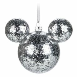 Disney Mickey Ears Ornament - Mickey Mouse Icon - Silver Confetti