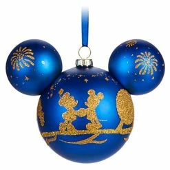 Disney Mickey Ears Christmas Ornament - Four Parks - Gold Glitter