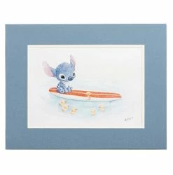 Disney Hanson Art Print - Swimming Lessons - Stitch On Surf Board