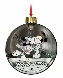 Disney Glass Ball Ornament - Mickey & Minnie Light-Up - Silver & Gold